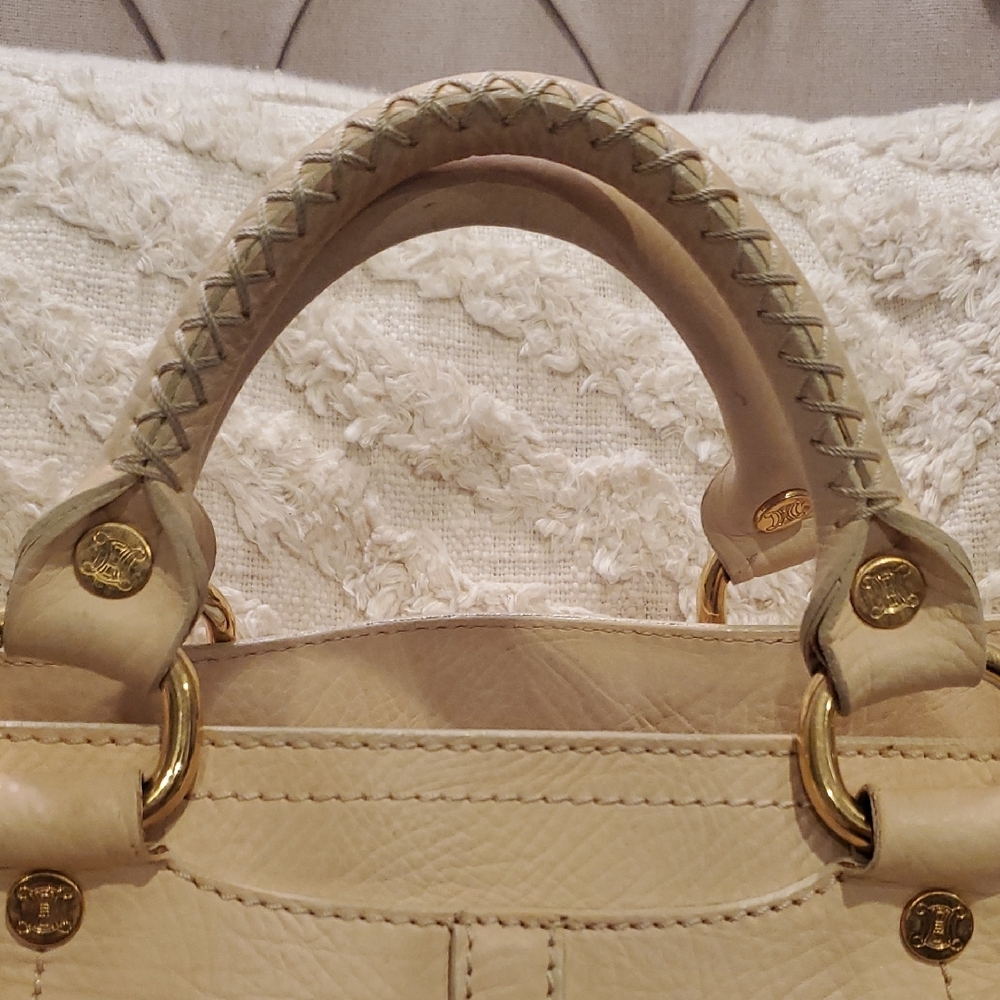 CELINE Beige Leather Satchel with Gold Accents - Picture 5 of 16